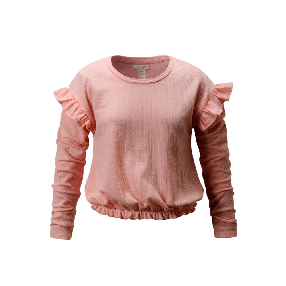 Colette Lilly Big Girls Ruffled Textured Long Sleeve Top Pale Rosette Size M
